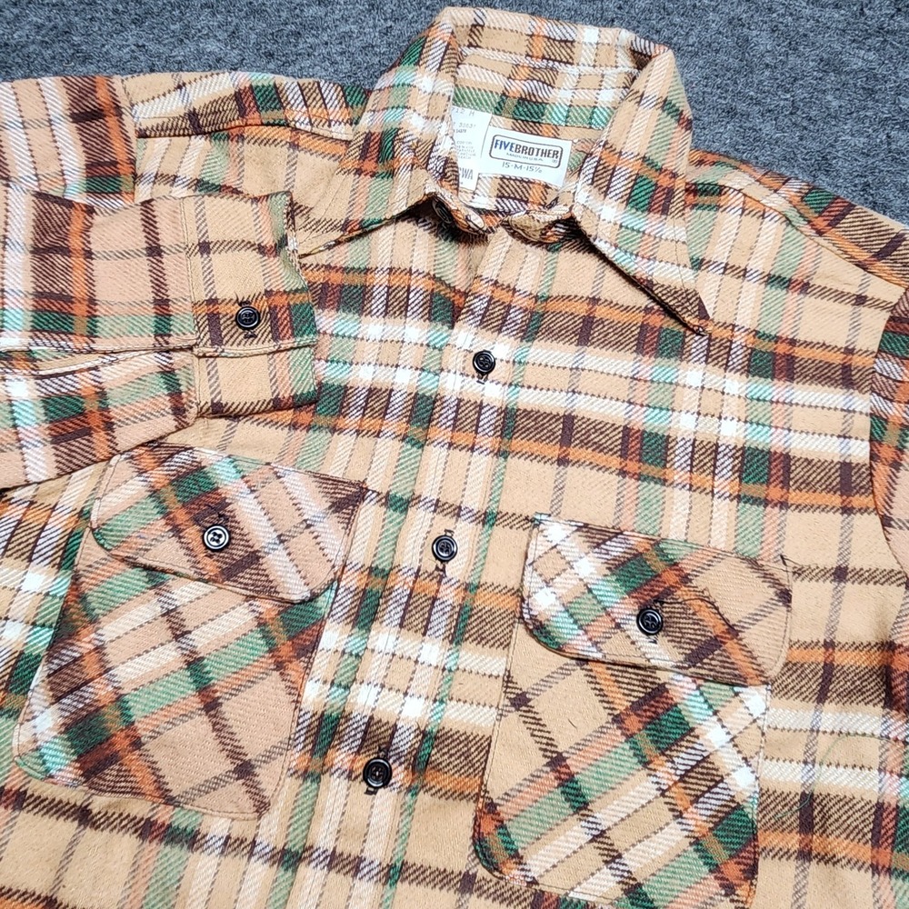Five Brother Vintage Plaid Heavy Flannel Shirt Union Made USA Medium 15-15.5